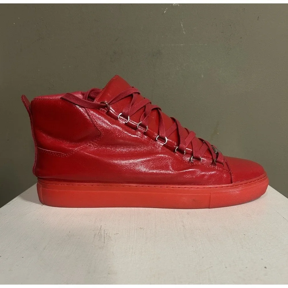 Balenciaga Arena High Top Red Leather Sneakers Mens Sz 12 Luxury Streetwear